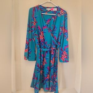 Calvin Klein Blue Bell Sleeve Wrap Sundress